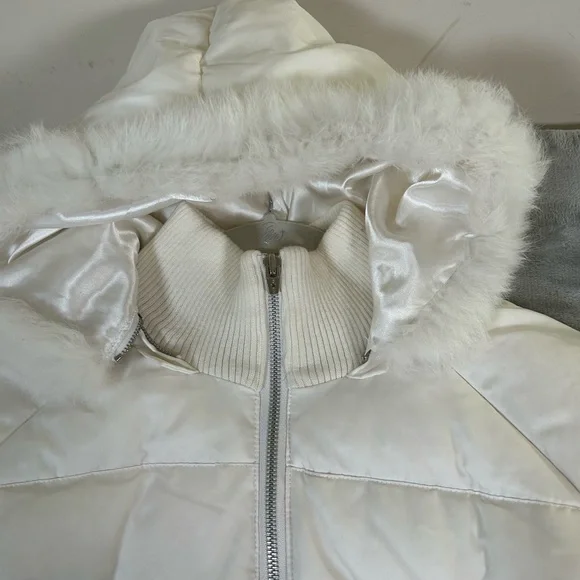 Bebe sport white down filled puffer jacket with rabbit fur lined removable hood - Picture 3 of 16